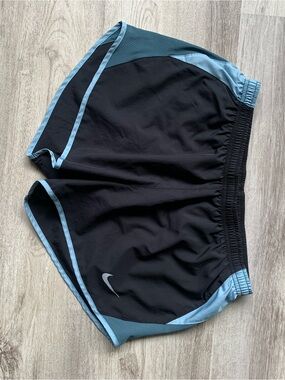 Nike Black and Light Blue Athletic Running Shorts